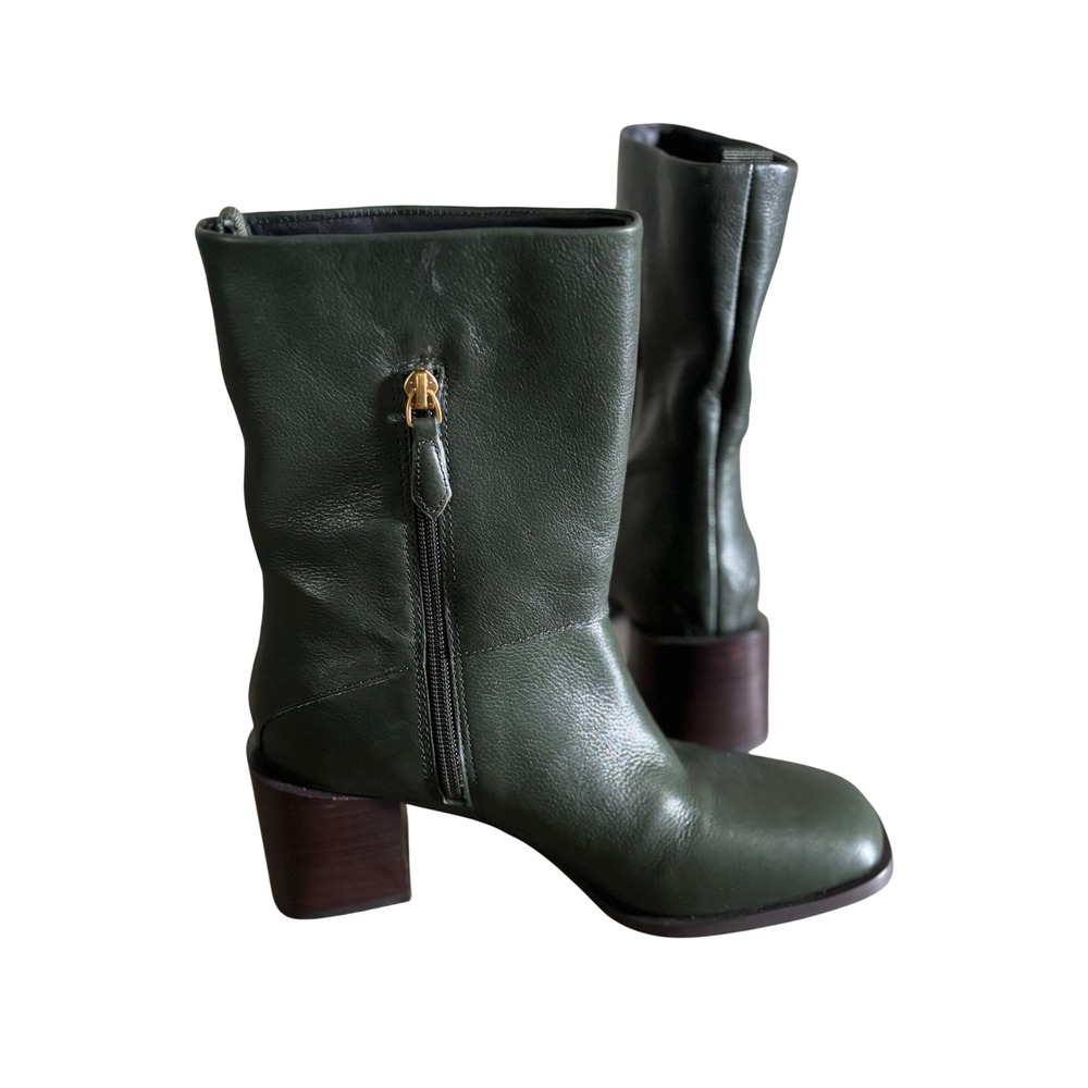 Aerosoles Women's Green Leather Square Toe‎ Block Heel Boot Size 6 - Picture 8 of 9